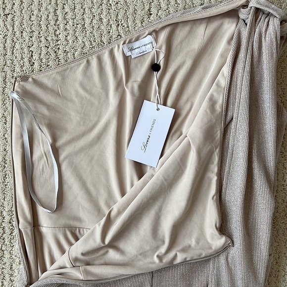 NWT LOVERS + FRIENDS Revolve Nude Asymmetrical One Shoulder Jumpsuit L - Picture 10 of 12